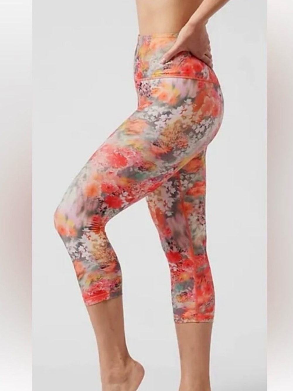 Athleta Women’s 3X Elation Capri Leggings Renewed Spring Bloom Floral Peach - Picture 3 of 15